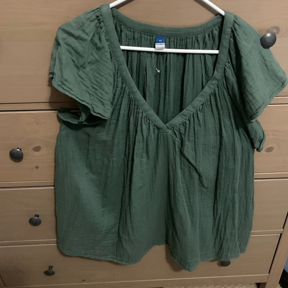 Old Navy Linen Green Blouse